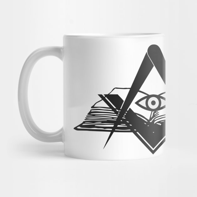 Masonic compasses with book and all-seeing eye black design by Arpi Design Studio